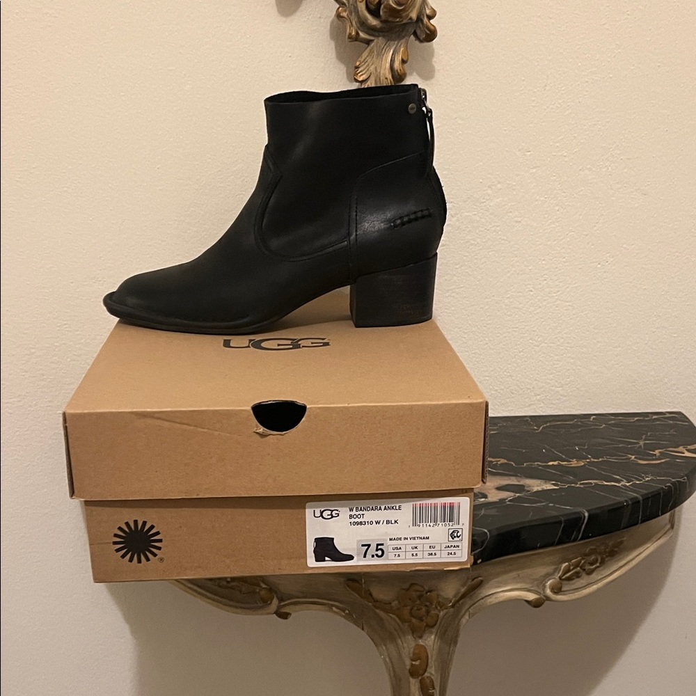 UGG Black Leather Ankle Booties